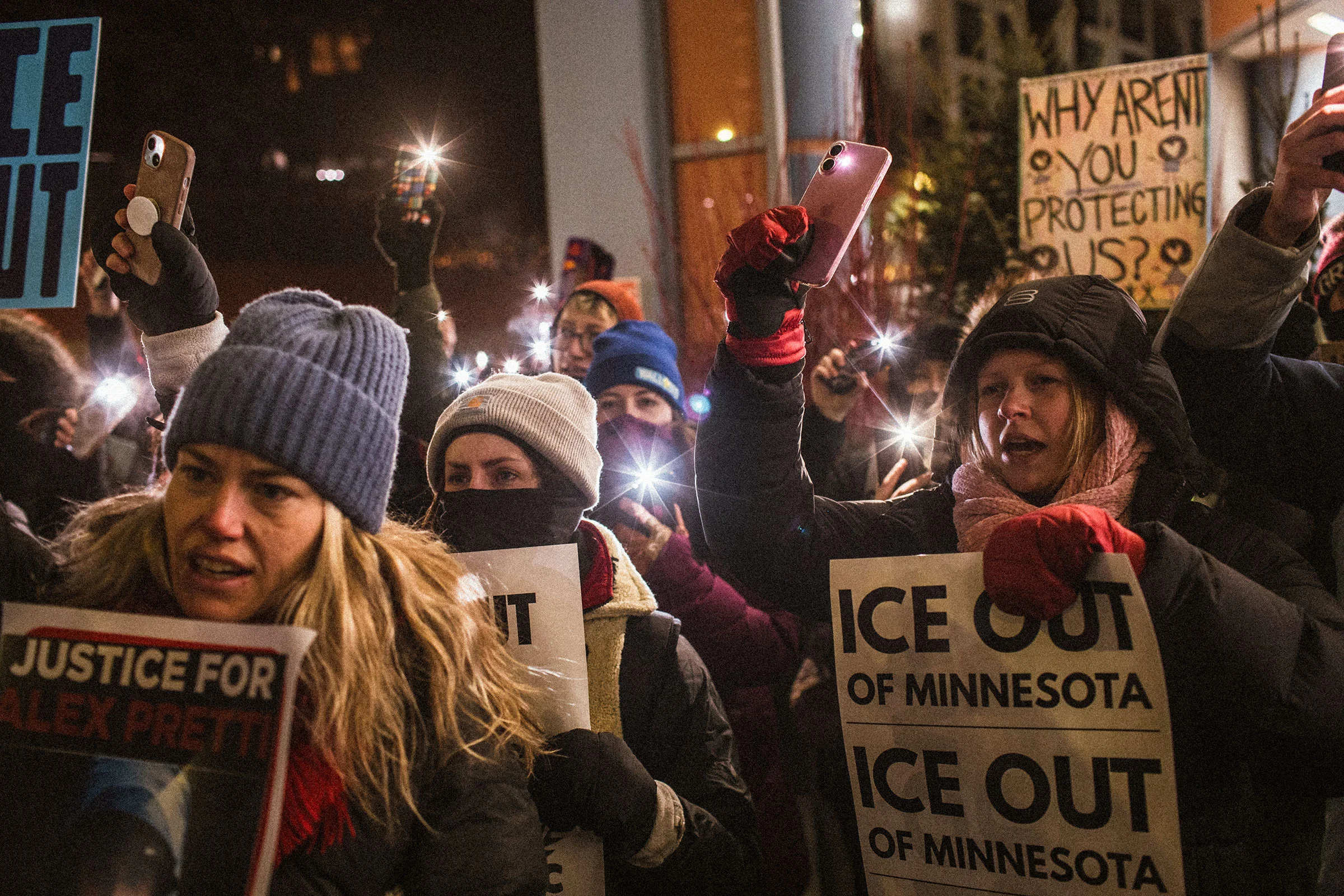 Protestors gather outside a city building downtown to protest the federal ICE operations in Minneapolis, Minnesota on Jan. 26, 2026. Erin Trieb for TIME