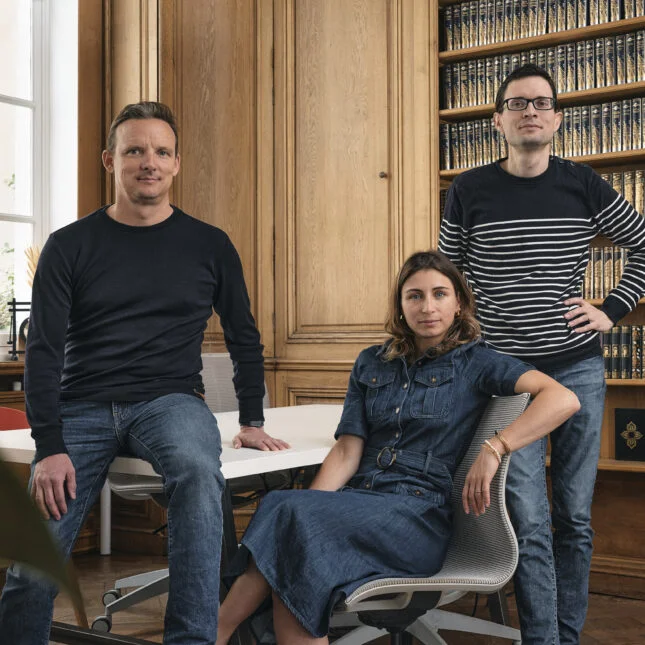 Left to right: Alex LeBrun, Delphine Groll, Martin Raison --health tech coverage from STAT